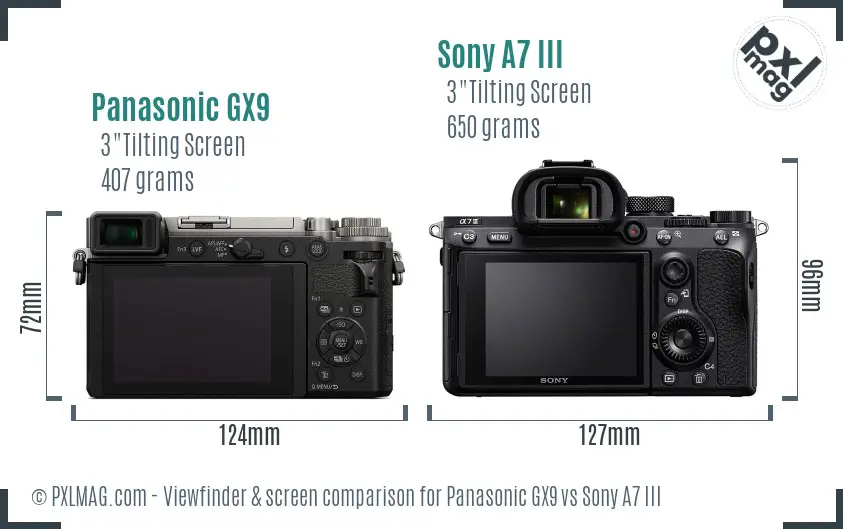 Panasonic GX9 vs Sony A7 III Screen and Viewfinder comparison
