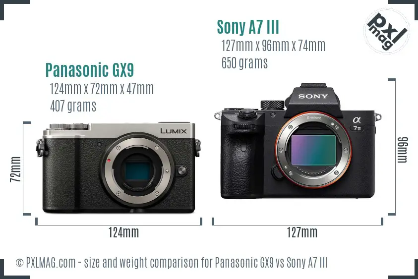 Panasonic GX9 vs Sony A7 III size comparison