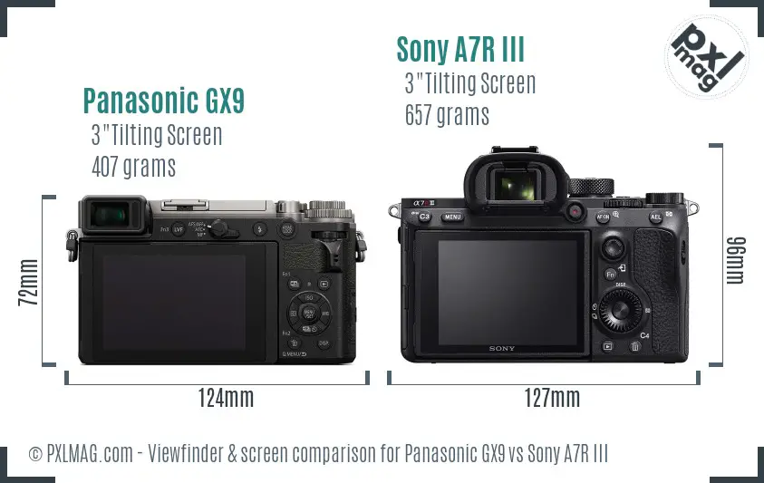 Panasonic GX9 vs Sony A7R III Screen and Viewfinder comparison
