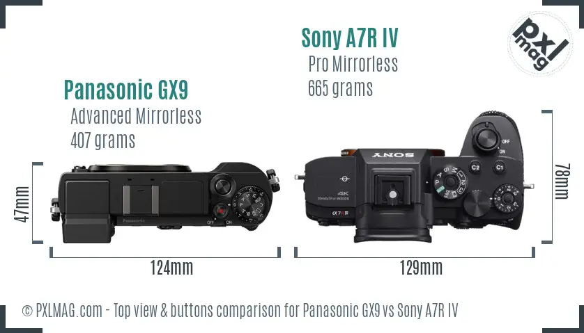 Panasonic GX9 vs Sony A7R IV top view buttons comparison