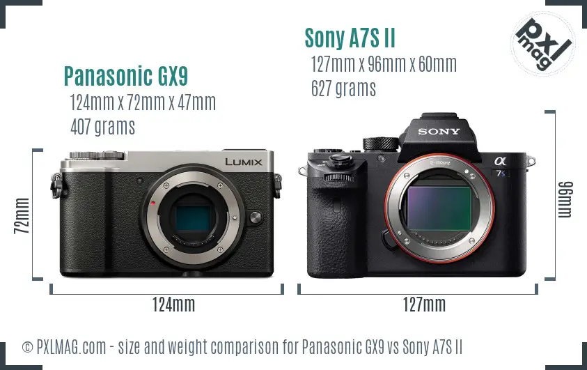 Panasonic GX9 vs Sony A7S II size comparison