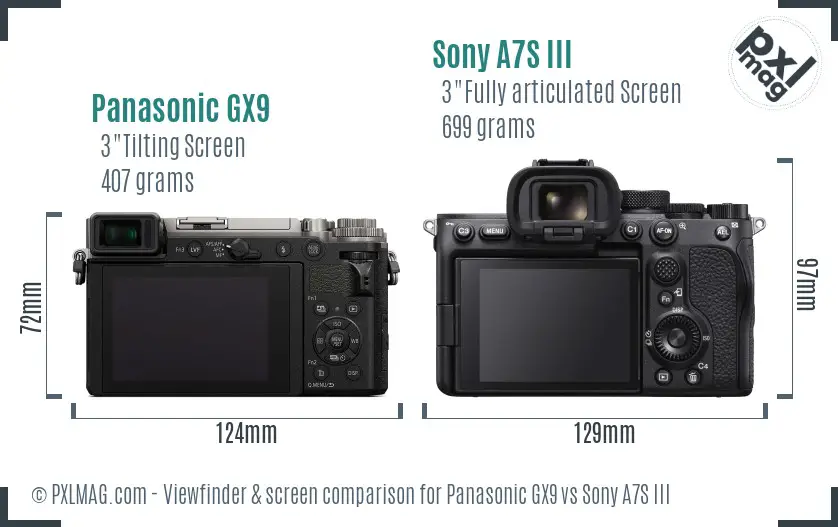 Panasonic GX9 vs Sony A7S III Screen and Viewfinder comparison Panasonic GX9 vs Sony A7S III Screen and Viewfinder comparison