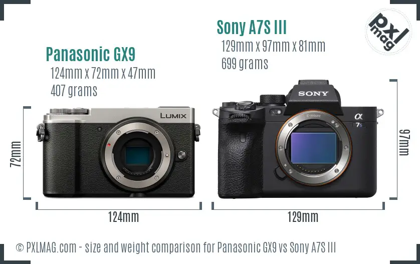 Panasonic GX9 vs Sony A7S III size comparison Panasonic GX9 vs Sony A7S III size comparison