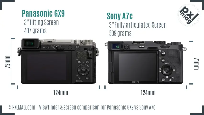 Panasonic GX9 vs Sony A7c Screen and Viewfinder comparison