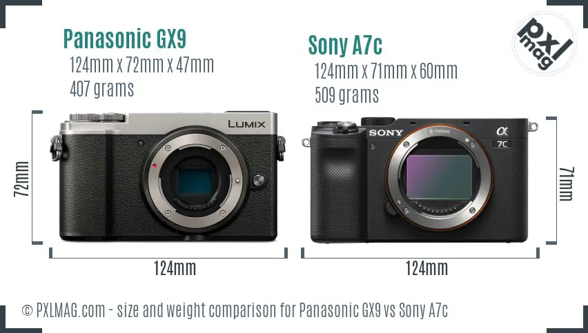 Panasonic GX9 vs Sony A7c size comparison