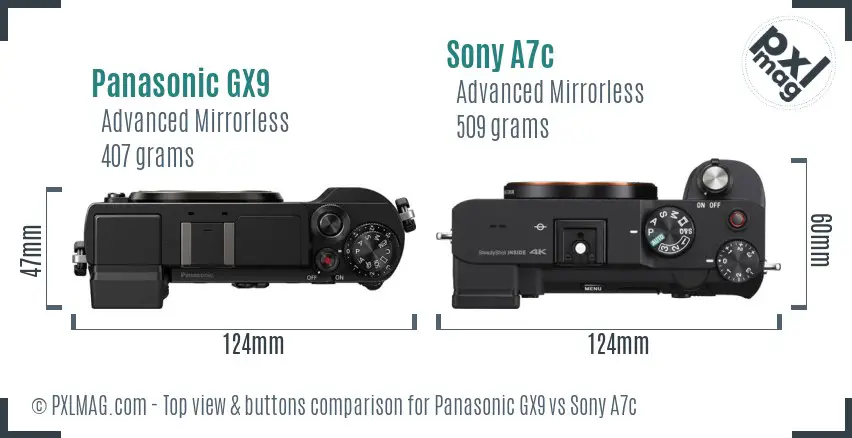 Panasonic GX9 vs Sony A7c top view buttons comparison