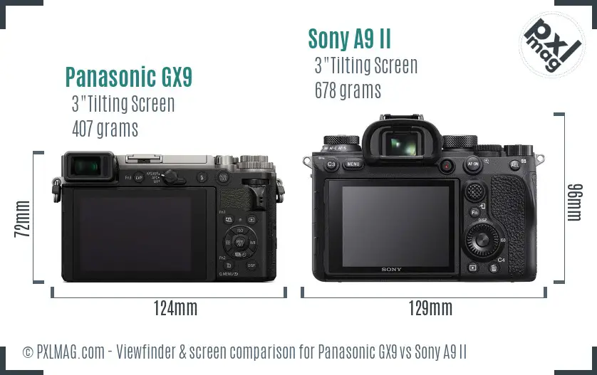 Panasonic GX9 vs Sony A9 II Screen and Viewfinder comparison
