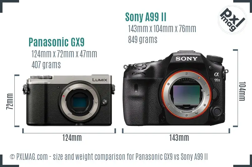 Panasonic GX9 vs Sony A99 II size comparison