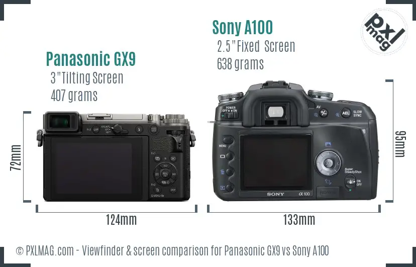 Panasonic GX9 vs Sony A100 Screen and Viewfinder comparison