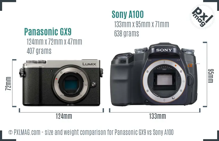 Panasonic GX9 vs Sony A100 size comparison