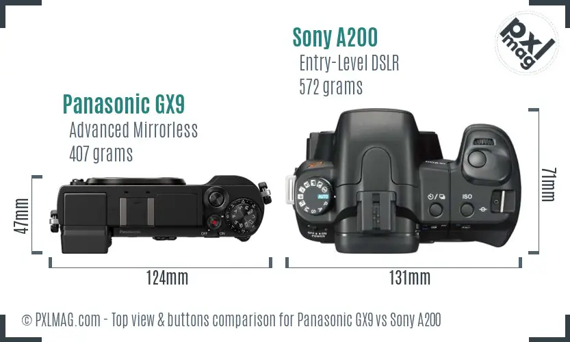 Panasonic GX9 vs Sony A200 top view buttons comparison