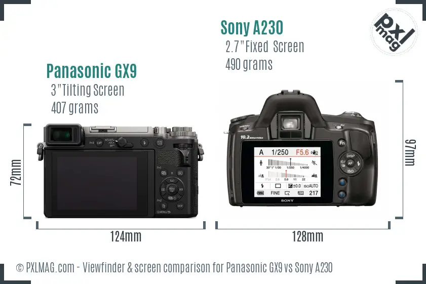 Panasonic GX9 vs Sony A230 Screen and Viewfinder comparison