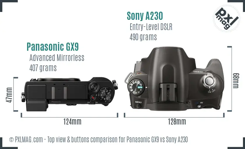 Panasonic GX9 vs Sony A230 top view buttons comparison