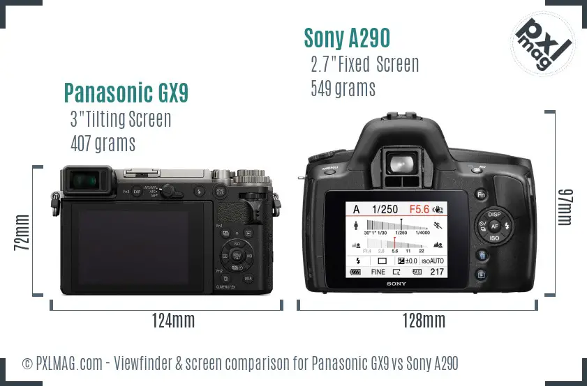 Panasonic GX9 vs Sony A290 Screen and Viewfinder comparison