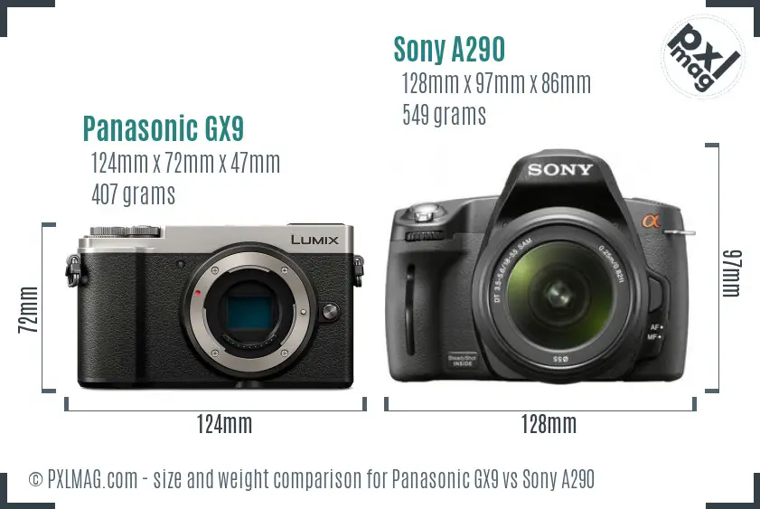 Panasonic GX9 vs Sony A290 size comparison