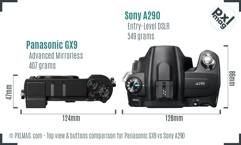 Panasonic GX9 vs Sony A290 top view buttons comparison