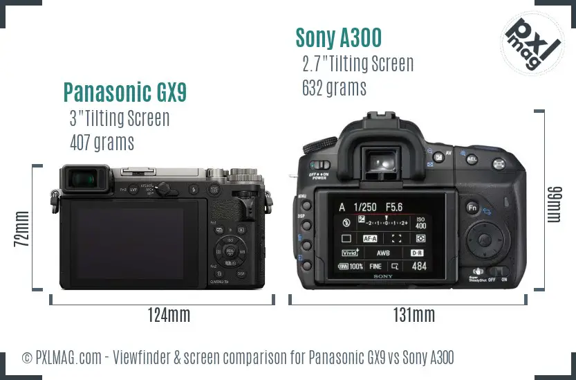 Panasonic GX9 vs Sony A300 Screen and Viewfinder comparison
