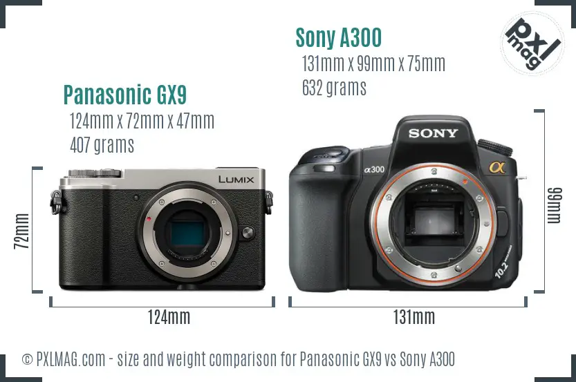 Panasonic GX9 vs Sony A300 size comparison