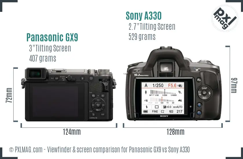 Panasonic GX9 vs Sony A330 Screen and Viewfinder comparison