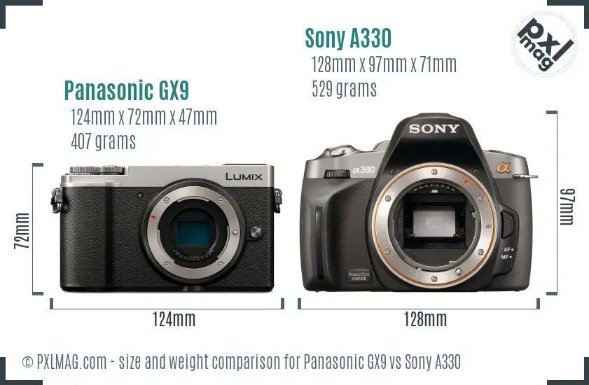 Panasonic GX9 vs Sony A330 size comparison