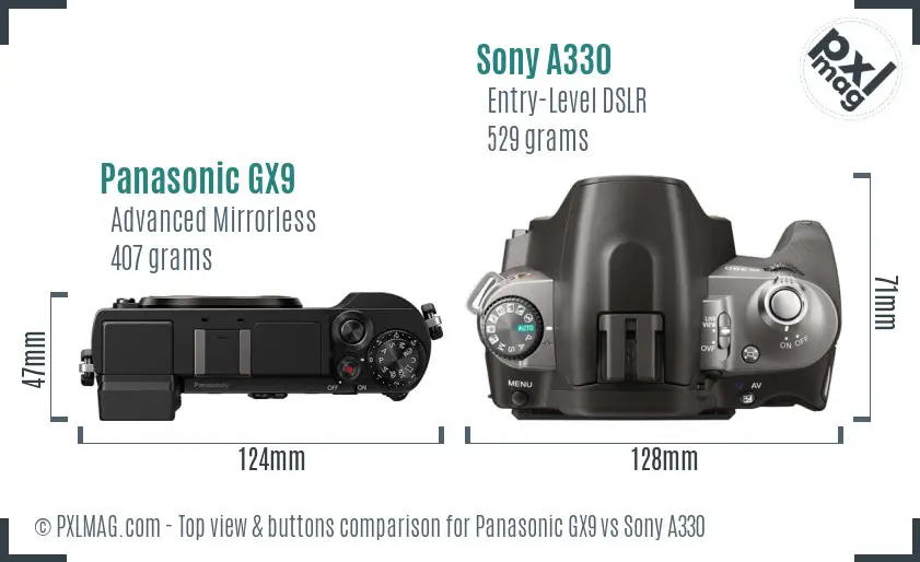 Panasonic GX9 vs Sony A330 top view buttons comparison