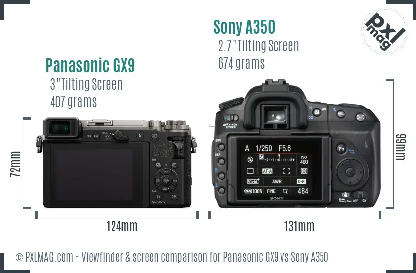 Panasonic GX9 vs Sony A350 Screen and Viewfinder comparison