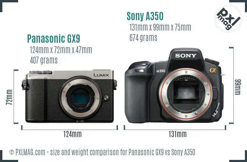 Panasonic GX9 vs Sony A350 size comparison