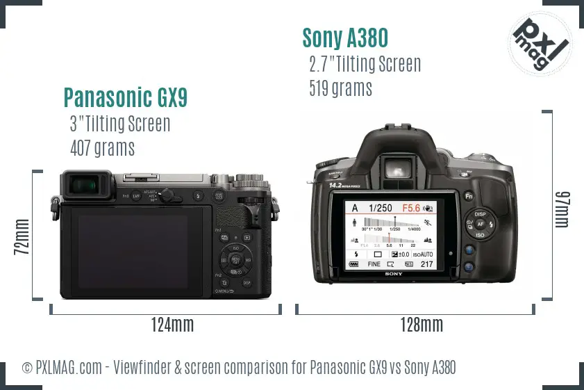 Panasonic GX9 vs Sony A380 Screen and Viewfinder comparison