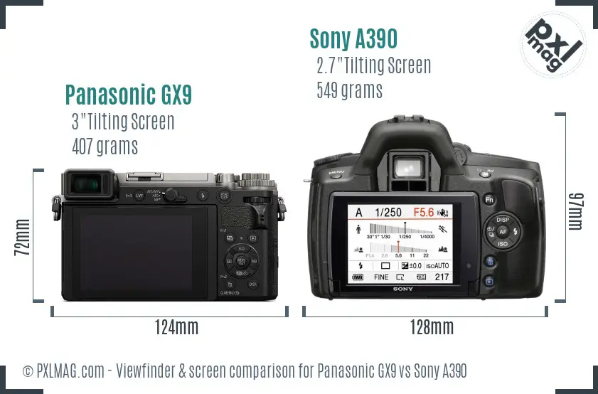 Panasonic GX9 vs Sony A390 Screen and Viewfinder comparison