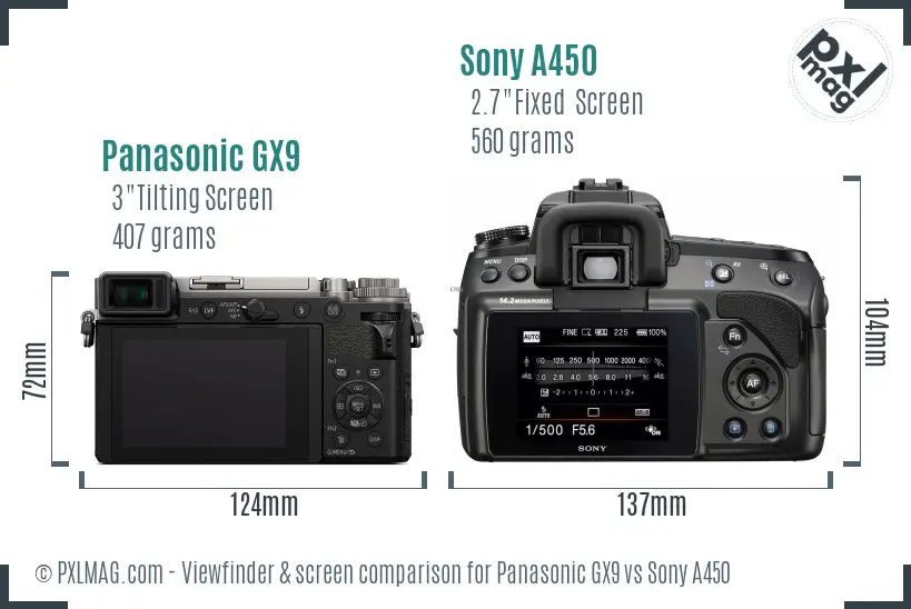 Panasonic GX9 vs Sony A450 Screen and Viewfinder comparison
