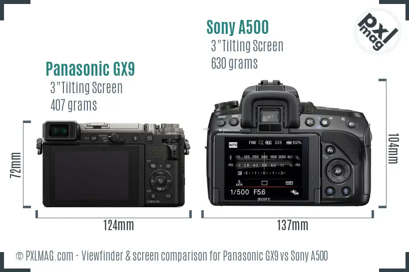 Panasonic GX9 vs Sony A500 Screen and Viewfinder comparison