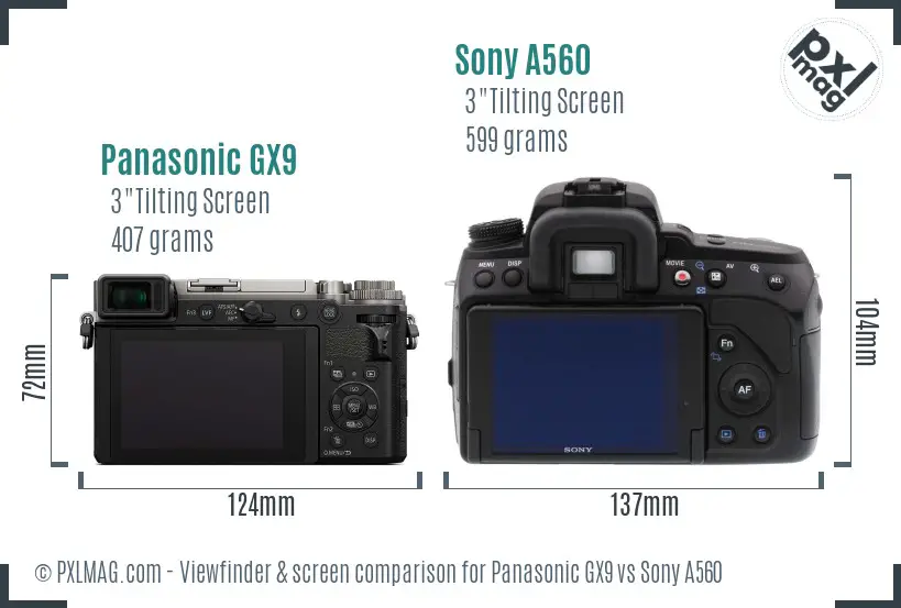 Panasonic GX9 vs Sony A560 Screen and Viewfinder comparison