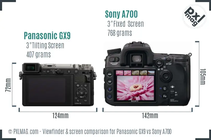 Panasonic GX9 vs Sony A700 Screen and Viewfinder comparison
