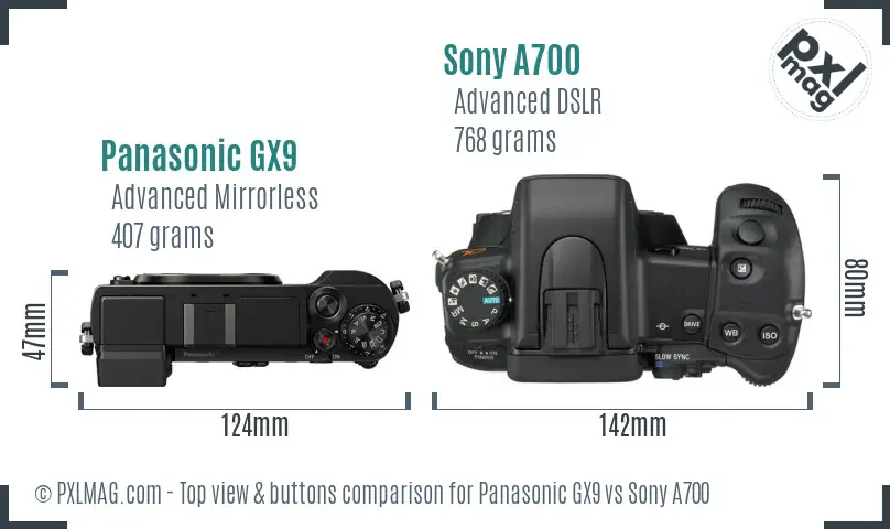 Panasonic GX9 vs Sony A700 top view buttons comparison
