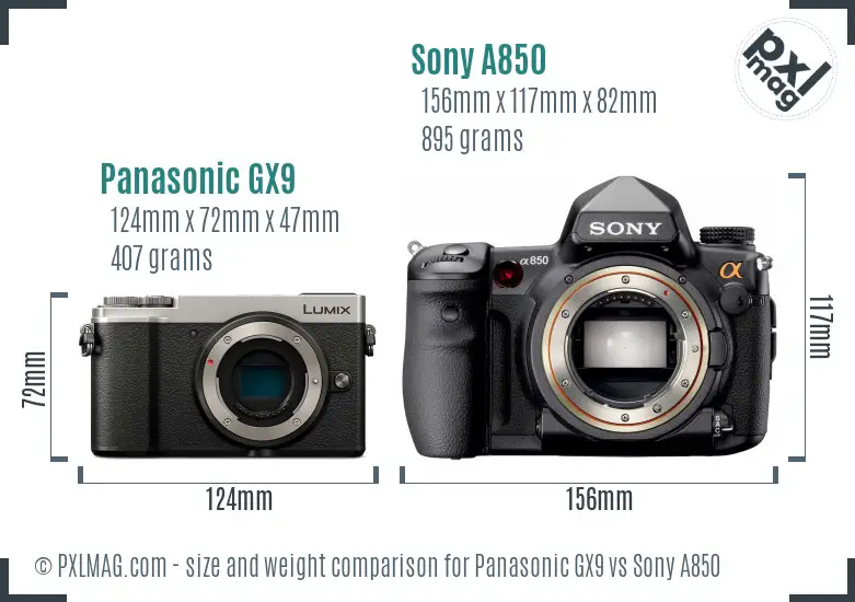 Panasonic GX9 vs Sony A850 size comparison