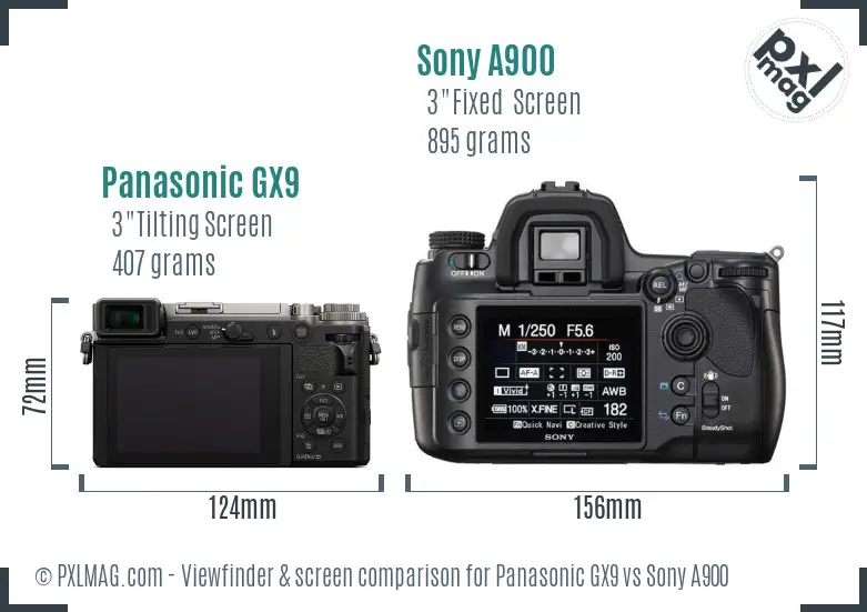 Panasonic GX9 vs Sony A900 Screen and Viewfinder comparison