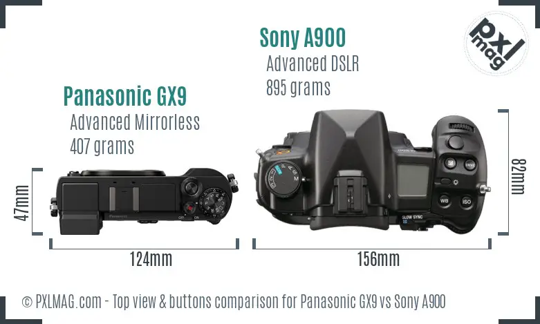 Panasonic GX9 vs Sony A900 top view buttons comparison