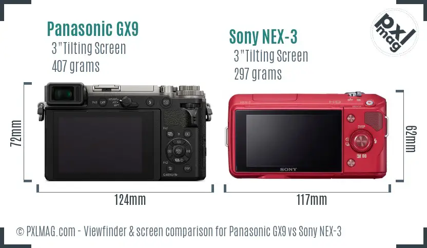 Panasonic GX9 vs Sony NEX-3 Screen and Viewfinder comparison