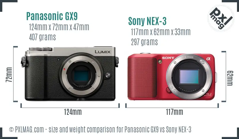 Panasonic GX9 vs Sony NEX-3 size comparison