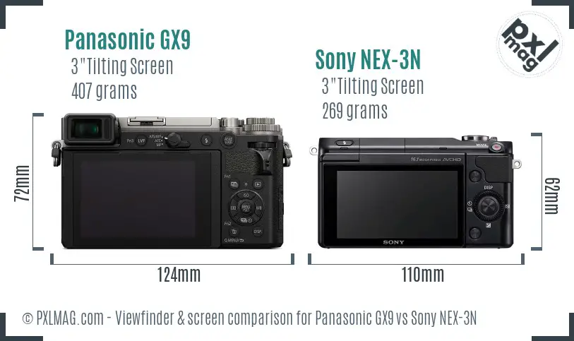 Panasonic GX9 vs Sony NEX-3N Screen and Viewfinder comparison
