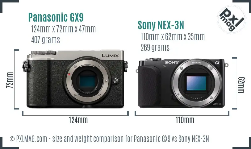 Panasonic GX9 vs Sony NEX-3N size comparison