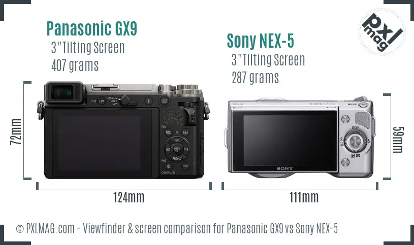 Panasonic GX9 vs Sony NEX-5 Screen and Viewfinder comparison