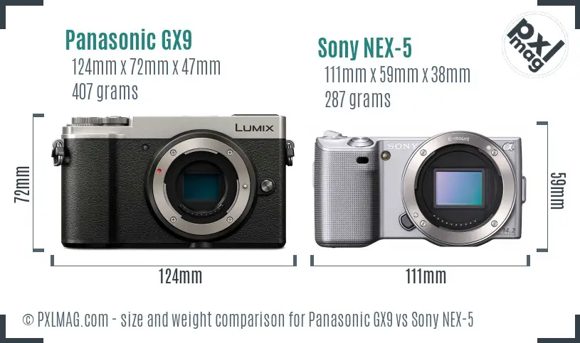 Panasonic GX9 vs Sony NEX-5 size comparison
