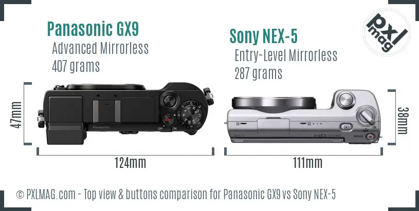 Panasonic GX9 vs Sony NEX-5 top view buttons comparison