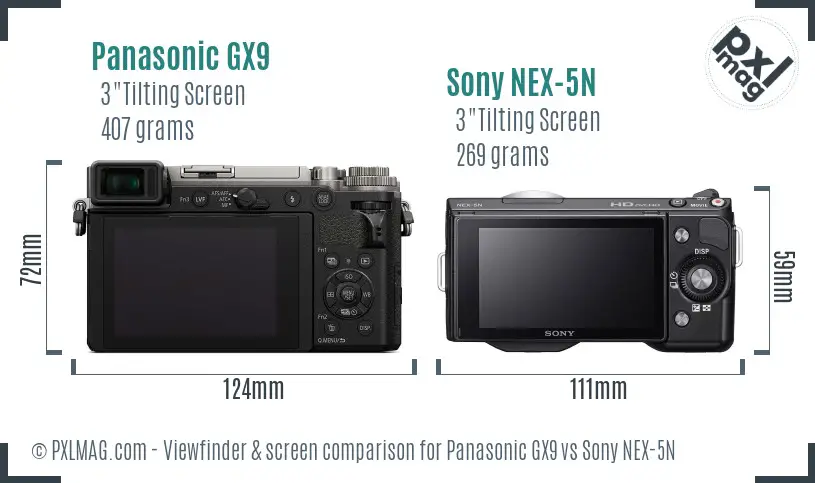 Panasonic GX9 vs Sony NEX-5N Screen and Viewfinder comparison
