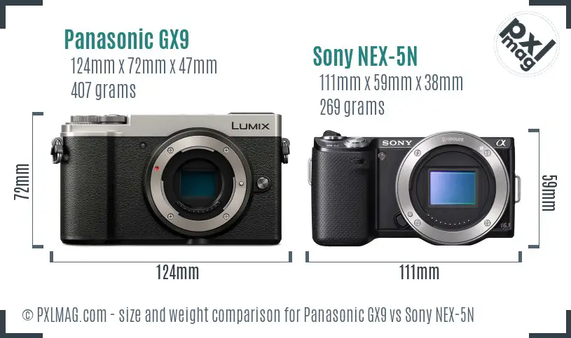 Panasonic GX9 vs Sony NEX-5N size comparison