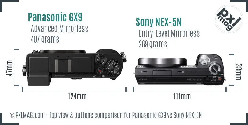 Panasonic GX9 vs Sony NEX-5N top view buttons comparison