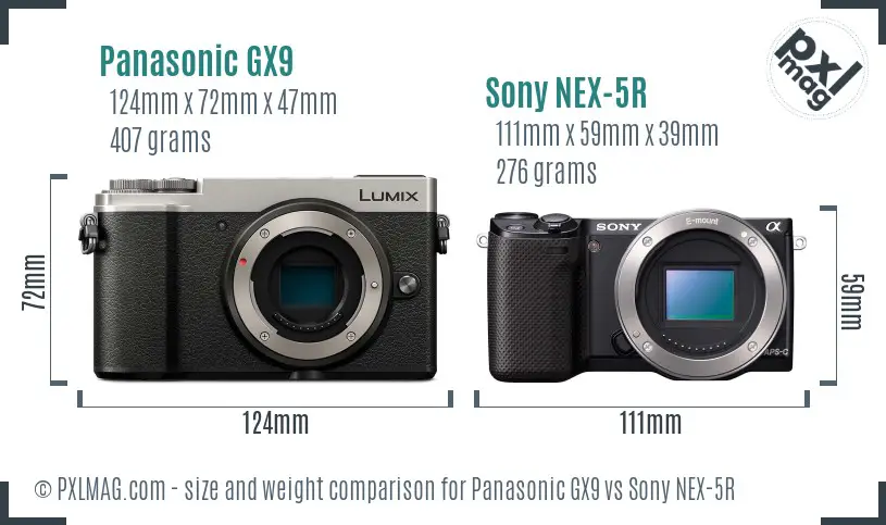 Panasonic GX9 vs Sony NEX-5R size comparison