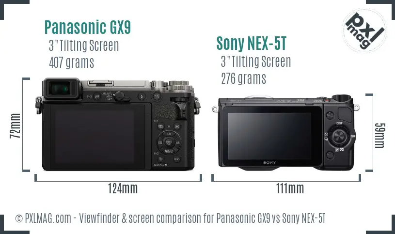 Panasonic GX9 vs Sony NEX-5T Screen and Viewfinder comparison
