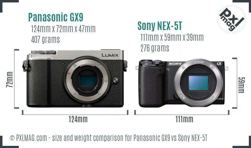 Panasonic GX9 vs Sony NEX-5T size comparison